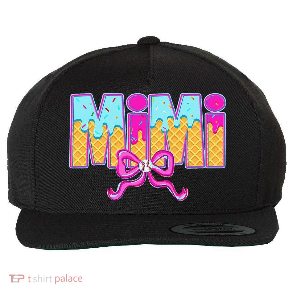 Mimi Baseball Coquette Bow Ice Cream Drip Mothers Day Wool Snapback Cap