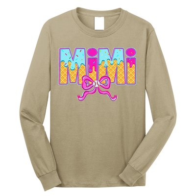 Mimi Baseball Coquette Bow Ice Cream Drip Mothers Day Long Sleeve Shirt