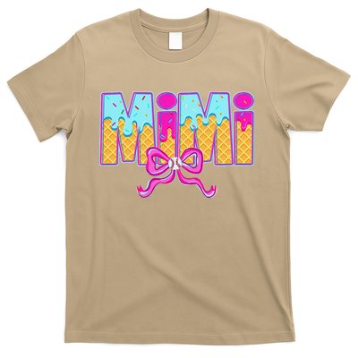 Mimi Baseball Coquette Bow Ice Cream Drip Mothers Day T-Shirt