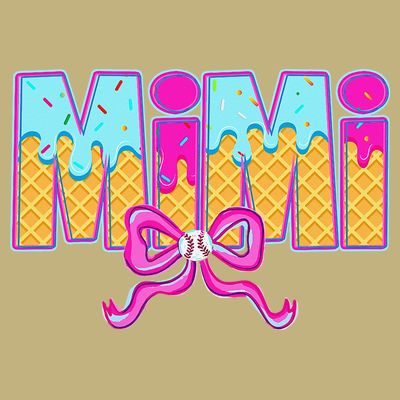 Mimi Baseball Coquette Bow Ice Cream Drip Mothers Day T-Shirt