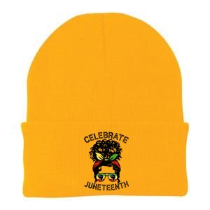 Messy Bun Celebrate Juneteenth Black Pride Indepedence Gift Knit Cap Winter Beanie