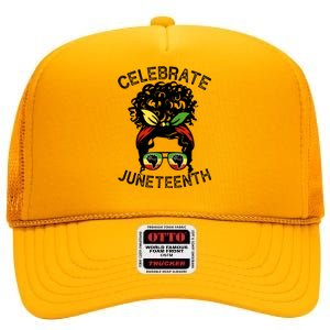 Messy Bun Celebrate Juneteenth Black Pride Indepedence Gift High Crown Mesh Back Trucker Hat