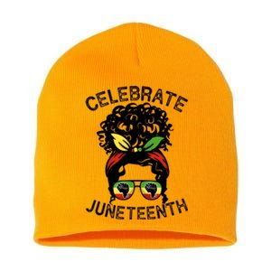 Messy Bun Celebrate Juneteenth Black Pride Indepedence Gift Short Acrylic Beanie