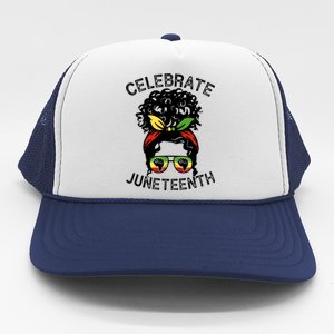 Messy Bun Celebrate Juneteenth Black Pride Indepedence Gift Trucker Hat