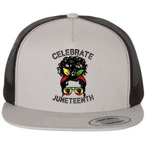 Messy Bun Celebrate Juneteenth Black Pride Indepedence Gift Flat Bill Trucker Hat