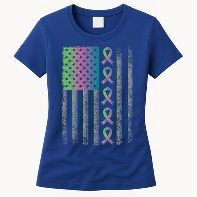 Metastatic Breast Cancer Flag Awareness Survivor Gift Womens T-Shirt