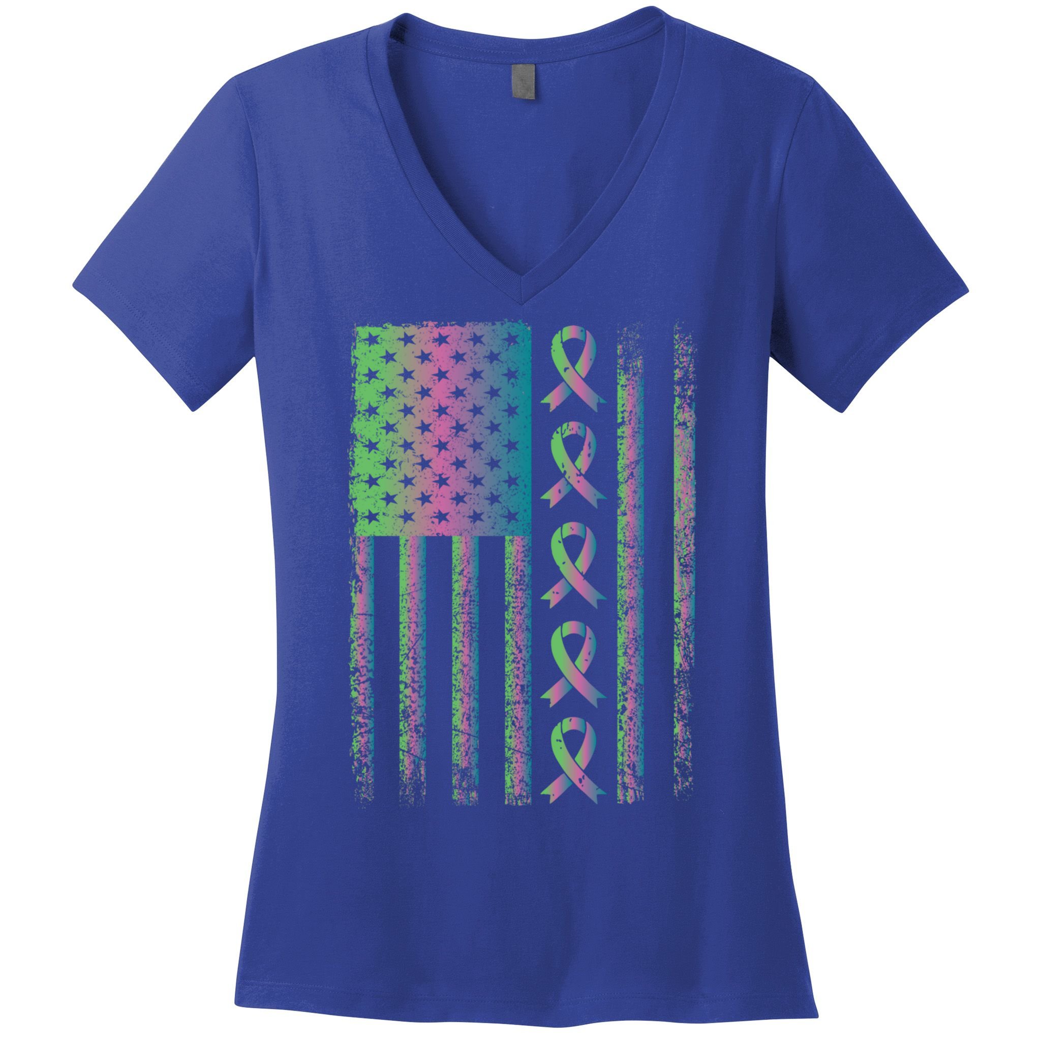Metastatic Breast Cancer Flag Awareness Survivor Gift Women's V-Neck T-Shirt