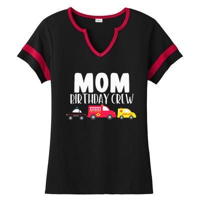 Mom Birthday Crew Fire Truck Police Car Ambulance Bday Party Ladies Halftime Notch Neck Tee