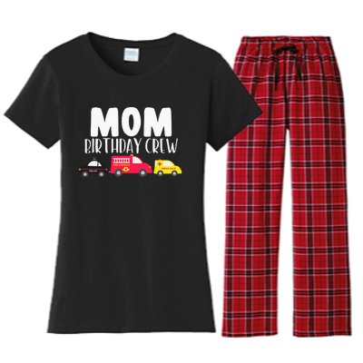 Mom Birthday Crew Fire Truck Police Car Ambulance Bday Party Women's Flannel Pajama Set