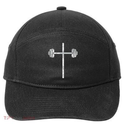 Motivation Barbell Cross Christian Belief Gym Workout Lifting 7-Panel Snapback Hat
