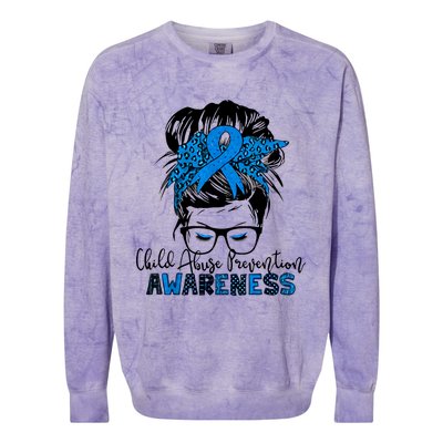 Messy Bun Child Abuse Prevention Awareness Protect Child Colorblast Crewneck Sweatshirt