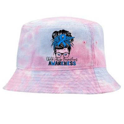 Messy Bun Child Abuse Prevention Awareness Protect Child Tie-Dyed Bucket Hat