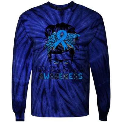 Messy Bun Child Abuse Prevention Awareness Protect Child Tie-Dye Long Sleeve Shirt