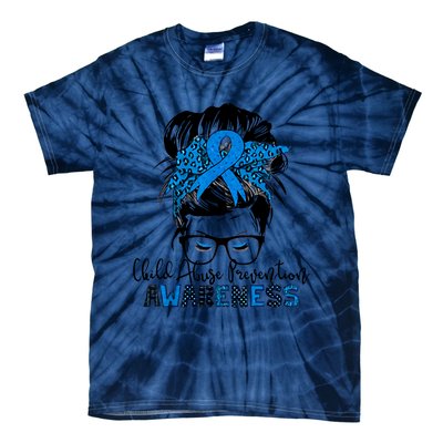 Messy Bun Child Abuse Prevention Awareness Protect Child Tie-Dye T-Shirt