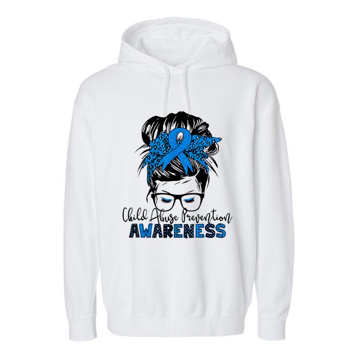 Messy Bun Child Abuse Prevention Awareness Protect Child Garment-Dyed Fleece Hoodie