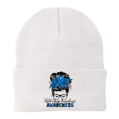 Messy Bun Child Abuse Prevention Awareness Protect Child Knit Cap Winter Beanie