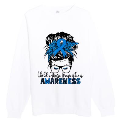 Messy Bun Child Abuse Prevention Awareness Protect Child Premium Crewneck Sweatshirt