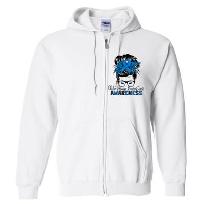 Messy Bun Child Abuse Prevention Awareness Protect Child Full Zip Hoodie