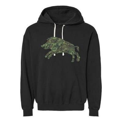 Military Boar Camo Print Us Pig Hog Tusk Veteran Gift Garment-Dyed Fleece Hoodie