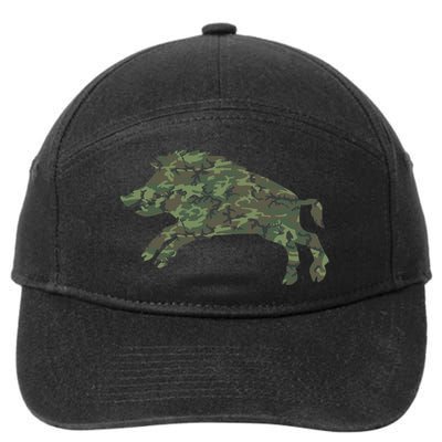 Military Boar Camo Print Us Pig Hog Tusk Veteran Gift 7-Panel Snapback Hat