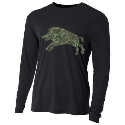 Military Boar Camo Print Us Pig Hog Tusk Veteran Gift Cooling Performance Long Sleeve Crew