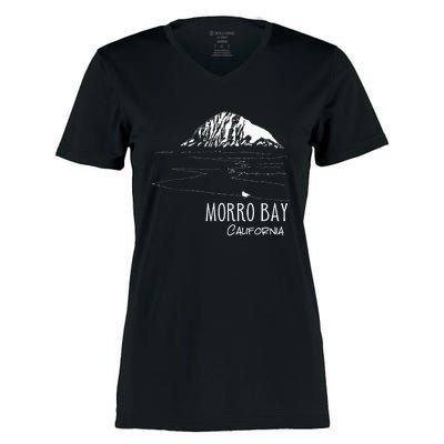 Morro Bay California Morro Rock Ca Drawing Souvenir Line Art Women's Momentum V-Neck T-Shirt