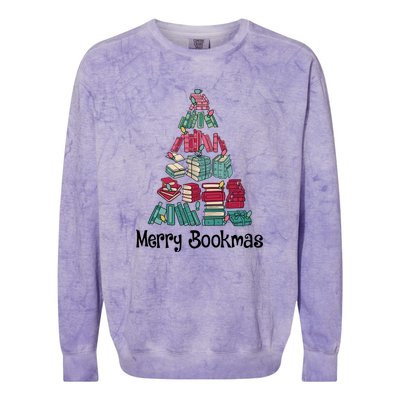 Merry Bookmas Christmas Tree Book Reading Books Gift Colorblast Crewneck Sweatshirt