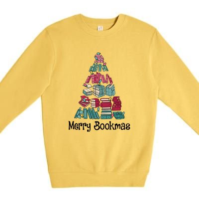 Merry Bookmas Christmas Tree Book Reading Books Gift Premium Crewneck Sweatshirt