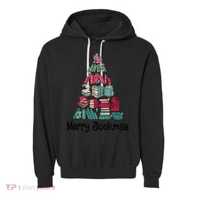 Merry Bookmas Christmas Tree Book Reading Books Gift Garment-Dyed Fleece Hoodie