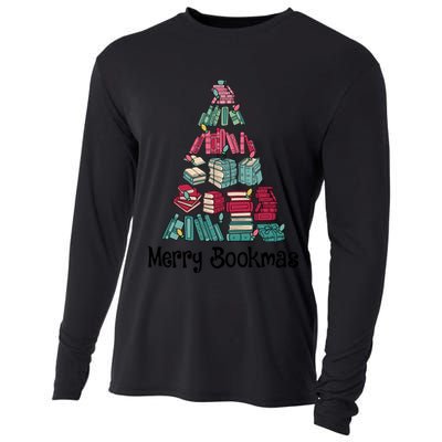 Merry Bookmas Christmas Tree Book Reading Books Gift Cooling Performance Long Sleeve Crew