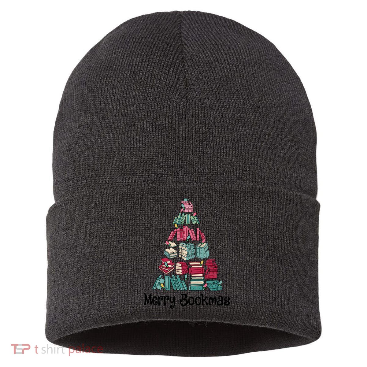 Merry Bookmas Christmas Tree Book Reading Books Gift Sustainable Knit Beanie