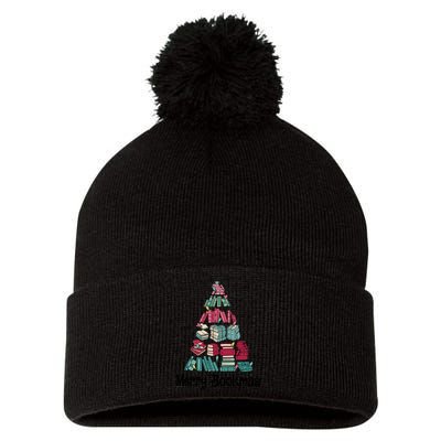 Merry Bookmas Christmas Tree Book Reading Books Gift Pom Pom 12in Knit Beanie