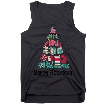 Merry Bookmas Christmas Tree Book Reading Books Gift Tank Top