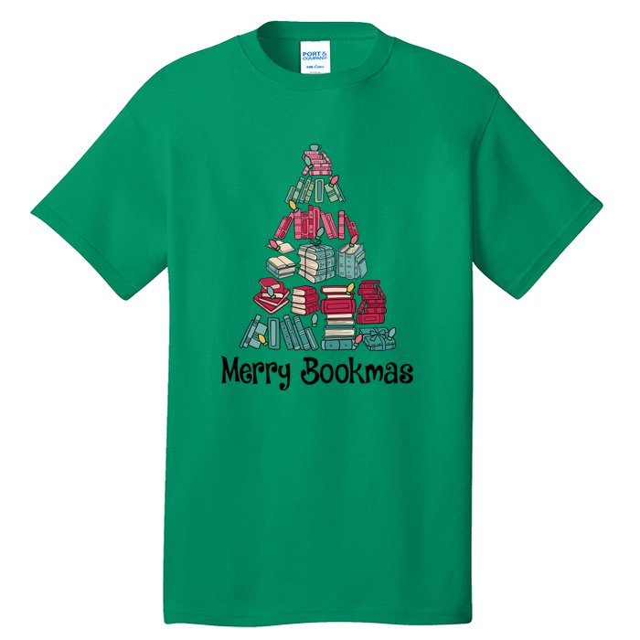 Merry Bookmas Christmas Tree Book Reading Books Gift Tall T-Shirt