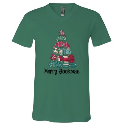 Merry Bookmas Christmas Tree Book Reading Books Gift V-Neck T-Shirt