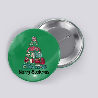 Merry Bookmas Christmas Tree Book Reading Books Gift Button