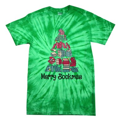 Merry Bookmas Christmas Tree Book Reading Books Gift Tie-Dye T-Shirt