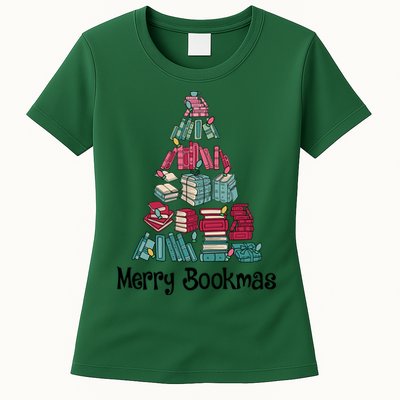 Merry Bookmas Christmas Tree Book Reading Books Gift Womens T-Shirt