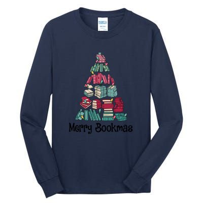 Merry Bookmas Christmas Tree Book Reading Books Gift Tall Long Sleeve T-Shirt