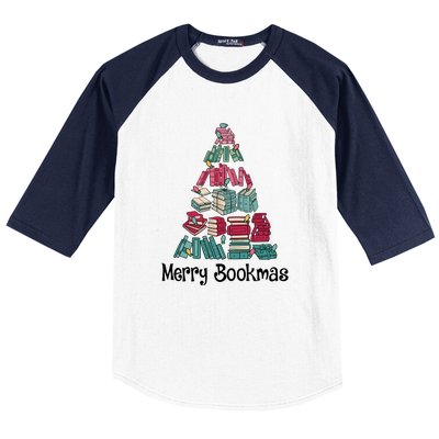 Merry Bookmas Christmas Tree Book Reading Books Gift Baseball Sleeve Shirt