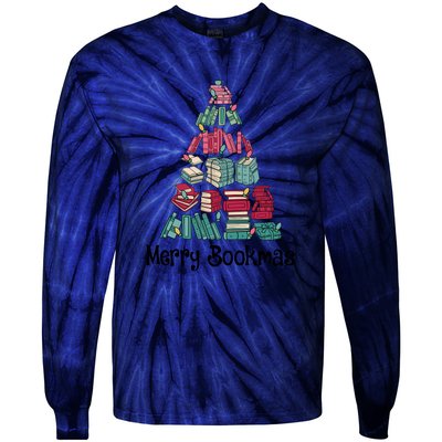 Merry Bookmas Christmas Tree Book Reading Books Gift Tie-Dye Long Sleeve Shirt