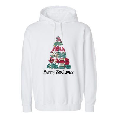 Merry Bookmas Christmas Tree Book Reading Books Gift Garment-Dyed Fleece Hoodie