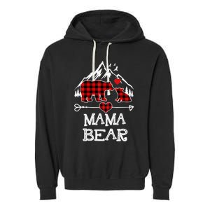 Mama Bear Christmas Pajama Red Plaid Buffalo Family Cool Gift Garment-Dyed Fleece Hoodie