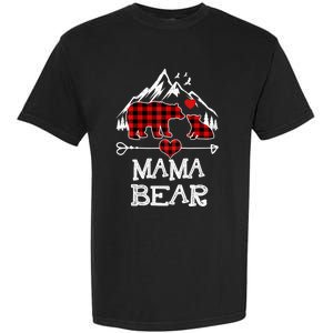 Mama Bear Christmas Pajama Red Plaid Buffalo Family Cool Gift Garment-Dyed Heavyweight T-Shirt