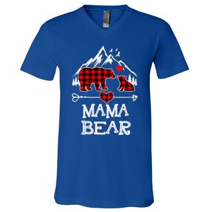 Mama Bear Christmas Pajama Red Plaid Buffalo Family Cool Gift V-Neck T-Shirt