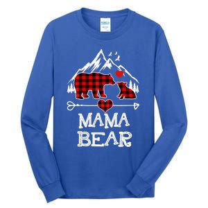 Mama Bear Christmas Pajama Red Plaid Buffalo Family Cool Gift Tall Long Sleeve T-Shirt