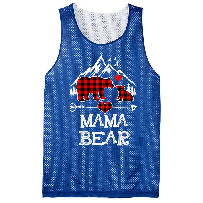 Mama Bear Christmas Pajama Red Plaid Buffalo Family Cool Gift Mesh Reversible Basketball Jersey Tank