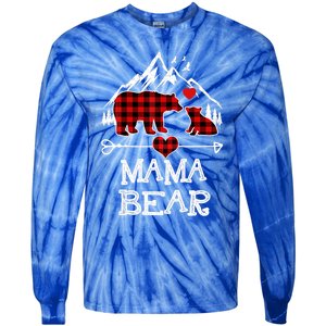 Mama Bear Christmas Pajama Red Plaid Buffalo Family Cool Gift Tie-Dye Long Sleeve Shirt