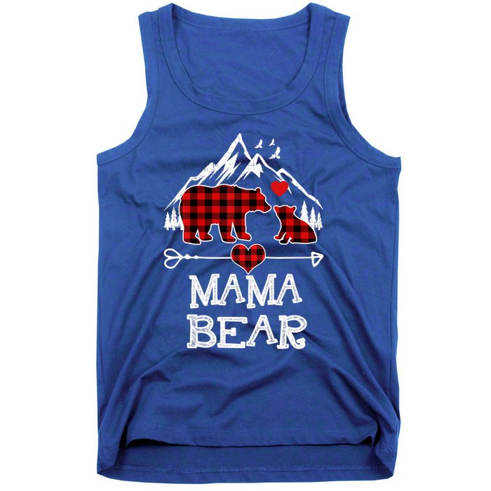 Mama Bear Christmas Pajama Red Plaid Buffalo Family Cool Gift Tank Top