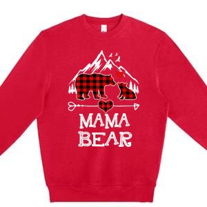 Mama Bear Christmas Pajama Red Plaid Buffalo Family Cool Gift Premium Crewneck Sweatshirt